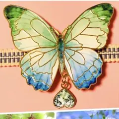 煌めく❁フラワージュエリーシリーズ❁蝶々 帯留め ໒꒱緑と水色の花 ꕤ໒꒱1点品