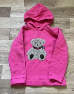 ピンク クマフード付きトレーナー 150cm長袖裏起毛パーカー