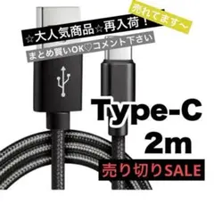 【売り切りSALE】2m 高耐久ナイロン編み Type-C充電ケーブル タイプC