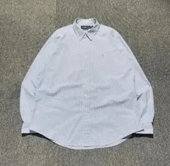 Ralph Lauren ギンガム チェック 長袖シャツ 刺繍ポニー 水色 XL