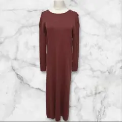 【美品】２３区　近年タグ　長袖ニットロングワンピース　ウール　ワイン色