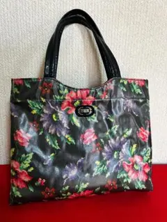 FEILER 花柄 トートバッグ 黒 内側ポケット付き used フラワー柄