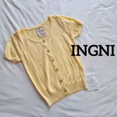 【新品未使用】イング カーディガン イエロー 花 半袖 ビジュー 薄手 M