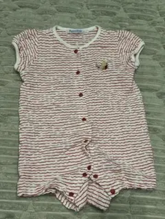 familiar 赤白ストライプロンパース 70