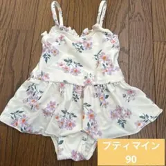 プティマイン 水着 90 女の子 ワンピース 小花柄 フリル パープル系