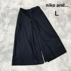 【ニコアンド】ワイドパンツ ガウチョ (Ｌ) ネイビー ゆったり 体型カバー