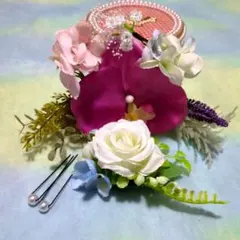 05　ピンク胡蝶蘭のヘアパーツセット結婚式　前撮り　和装ヘア　夏祭り