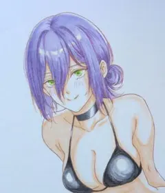 レゼ ファンアート 色紙 手描きイラスト チェンソーマン バニーガール