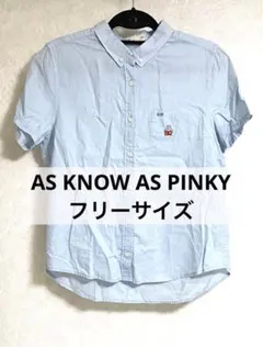 【アズノゥアズピンキー】水色半袖シャツ ポケット刺繍 フリーサイズ ブラウス 綿