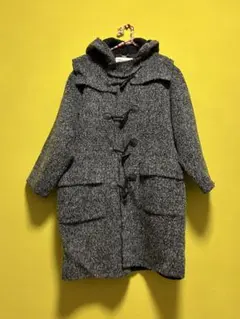 古着　グレー　フード付き　ダッフルコート　オーバーサイズ