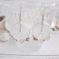 649.スワロフスキーとチェコビーズのワイヤーピアスイヤリング