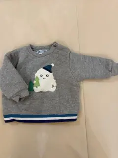 jacadi 雪だるま刺繍のグレー長袖トレーナー 6m