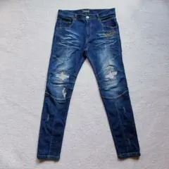 Nortonノートン　デニムパンツ 鬼ヒゲ　ダメージ　刺繍ロゴ　ストレッチ　切替のサムネイル