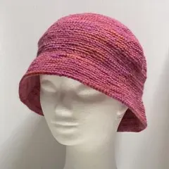 バケットハット レッドミックス クロシェハット 手編み ハンドメイド メンズ