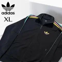 90s アディダスオリジナルス　トラックジャケット　ジャージ　黒　ラスタ　O