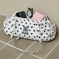 PUBLUX MARY QUANT ロゴ刺繍ギャザーボストンバッグ