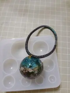 レジン製ヘアゴム 青と緑のグラデーション