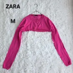 ザラ ZARA クロップド丈 長袖 カーディガン ピンク M スーパーショート丈のサムネイル