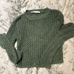 ZARA オリーブグリーン 編み込みセーター