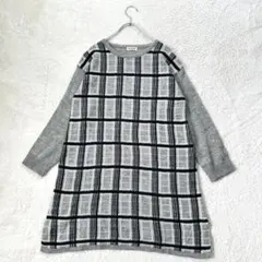 プランテーション Plantation にじみチェック チュニック カットソー Plantation プランテーション チェック柄 チュニック 刺繍 日本製