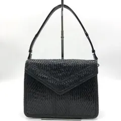 希少 極美品 イヴサンローラン ワンショルダーバッグ 編み込み レザー ブラック