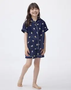新品　GU 半袖サテンパジャマ　ベア　ネイビー　ルームウェア　160のサムネイル