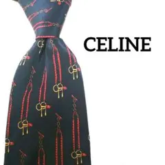 CELINE セリーヌ ネクタイ ネイビー 紺色 シルク 肉厚 総柄