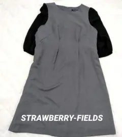 ストロベリーフィールズ 切替ワンピース グレー×ブラック リボン付き