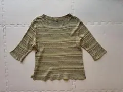 La femme 透かし編みストライプ五分袖ニット M