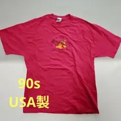 90s USA製 ディズニー プーさん ティガー 刺繍 Tシャツ ピンク XL