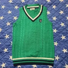 Kolwinグリーン ケーブル編み Vネック ベスト Mサイズ