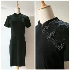 フランス製 ヴィンテージ ベロア チャイナワンピース ドレス ヨーロッパ古着