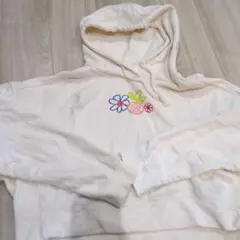 adidas 花刺繍 ホワイトパーカー L