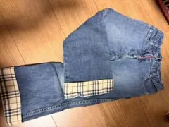 バーバリー　デニムブルー チェック柄裾 長ズボン 100cmのサムネイル