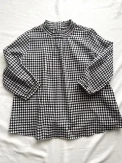 ギンガムチェック　七分袖ブラウス　白✖️黒　Mサイズ　ナチュラル　シンプル