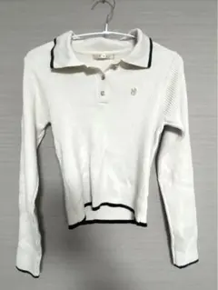 アイボリー リブニット長袖　襟付き　秋冬　ワンホン　綺麗め　スナ系