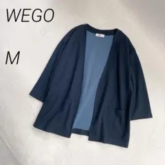 WEGO　カーディガン　前開き　羽織り　コットン混　無地　七分袖　紺　Mのサムネイル