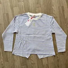 【KP】ニットプランナー ボーダー 刺繍 長袖 Tシャツ トップス 130