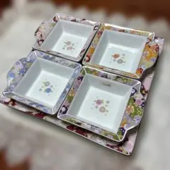 花柄の食器セット 4つの小皿と大皿