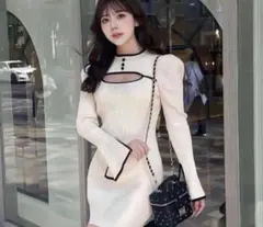 Darichパイピングボタンニットミニワンピース