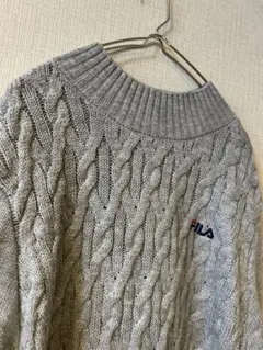 FILA ケーブル編みニット ブランドロゴ プルオーバー☆3L