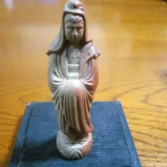 一助 作】飛騨一位一刀彫 観音菩薩像 木彫り 置物 昭和レトロ 希少品