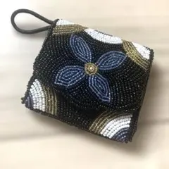 【美品】昭和レトロ　総ビーズ刺繍　コインケース　小銭入　フラワー　ミニ財布