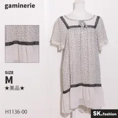 ★美品★gaminerie ワンピース　膝丈　半袖　花柄　ドット　リボン　レースのサムネイル