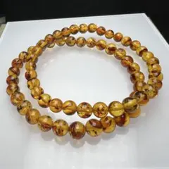 【82053】天然 アンバー 琥珀 5.5mm ブレスレット 2本セット 天然石