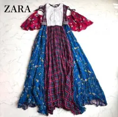 美品 ZARAザラ パッチワーク ロングワンピース エスニック モロッコ