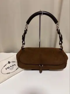 PRADA プラダ スウェード ワンハンドルバッグ ハンドバッグ ブラウン