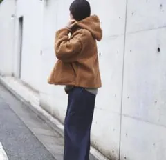 バラクラバ ノーカラー ボア ブルゾン キャメル