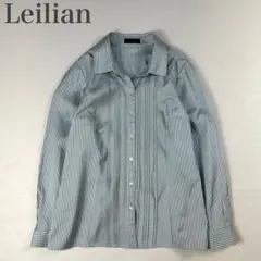 レリアン 美品 ストライプ ピンタック 開襟 シャツ ブラウス シルク混 XL