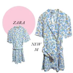 【ザラ】ZARA♡新品♡Vネックシャツ＆ショート丈パンツ【М】ベルト♡花柄総柄